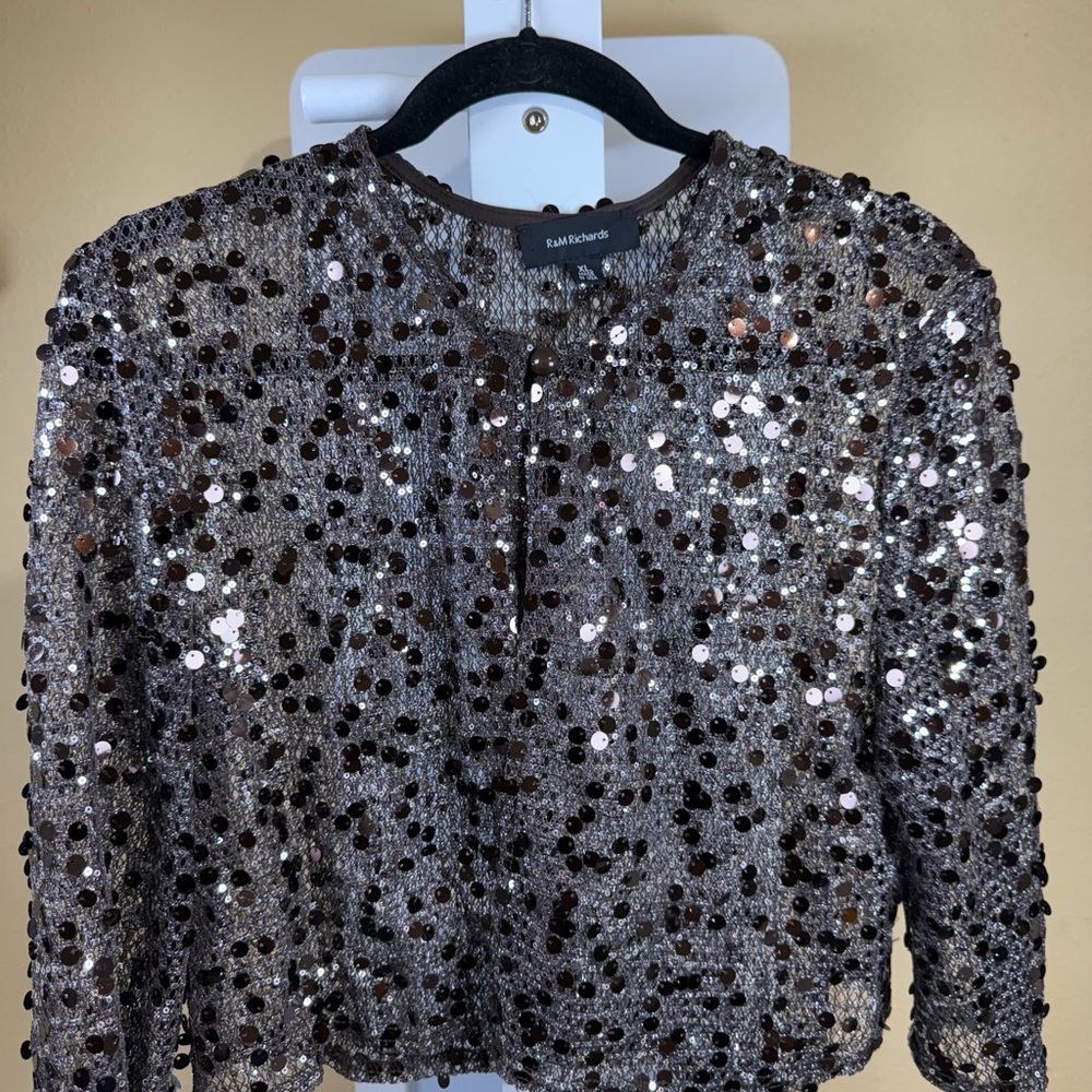 R&M Richards Brown Sequin Crop Jacket